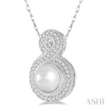 7x7 MM Cultured Pearl and 1/6 Ctw Round Cut Diamond Fancy Pendant in 10K White Gold with Chain