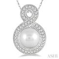 7x7 MM Cultured Pearl and 1/6 Ctw Round Cut Diamond Fancy Pendant in 10K White Gold with Chain