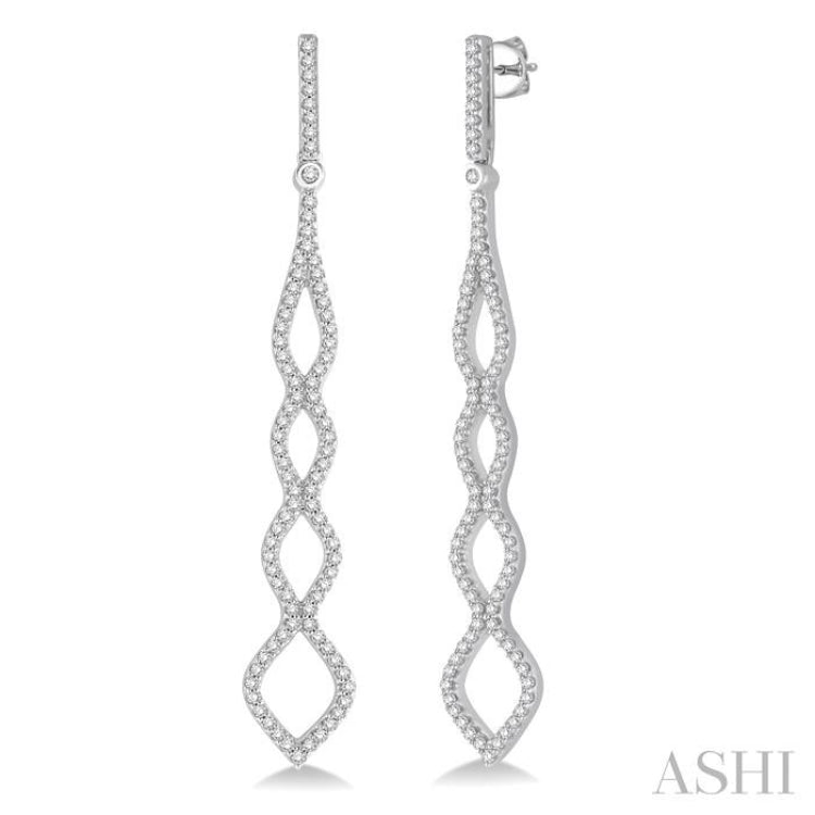 3/4 Ctw Round Cut Diamond Long Earrings in 14K White Gold