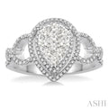 5/8 Ctw Round Cut Diamond Pear Shape Lovebright Ring in 14K White Gold