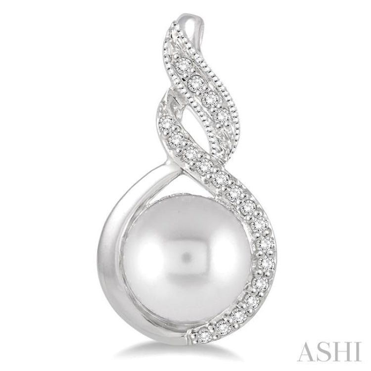 6MM Cultured Pearls and 1/10 Ctw Round Cut Diamond Fancy Earrings in 10K White Gold