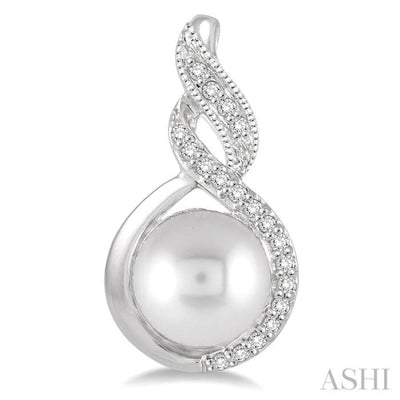 6MM Cultured Pearls and 1/10 Ctw Round Cut Diamond Fancy Earrings in 10K White Gold