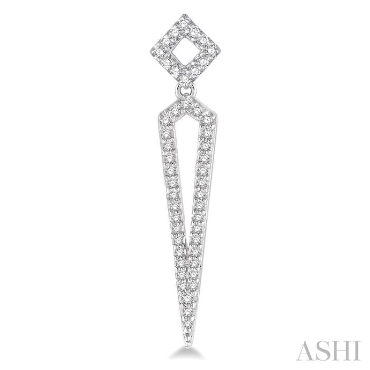 1/3 Ctw Spearhead Round Cut Diamond Long Earrings in 14K White Gold