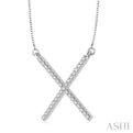 1/6 Ctw Geometric X-Shape Round Cut Diamond Pendant With Link Chain in 10K White Gold