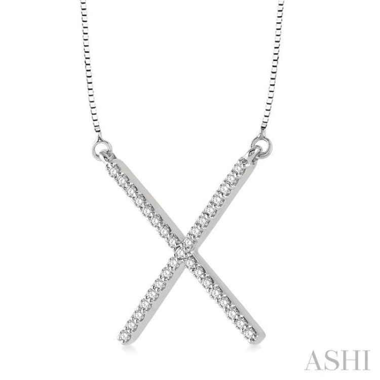1/6 Ctw Geometric X-Shape Round Cut Diamond Pendant With Link Chain in 10K White Gold