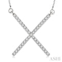1/6 Ctw Geometric X-Shape Round Cut Diamond Pendant With Link Chain in 10K White Gold