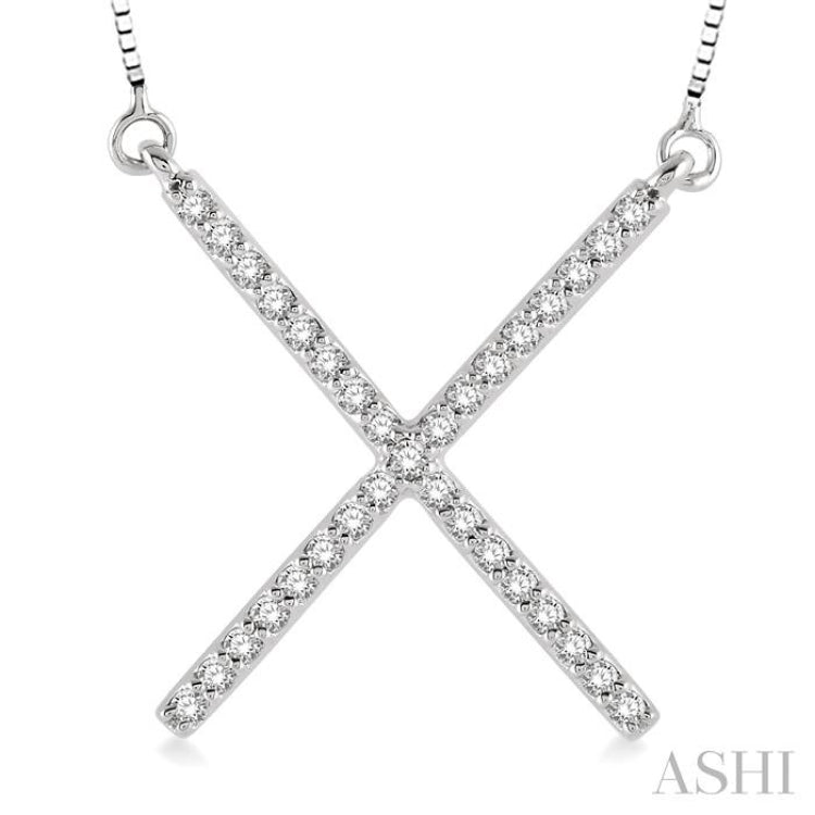 1/6 Ctw Geometric X-Shape Round Cut Diamond Pendant With Link Chain in 10K White Gold