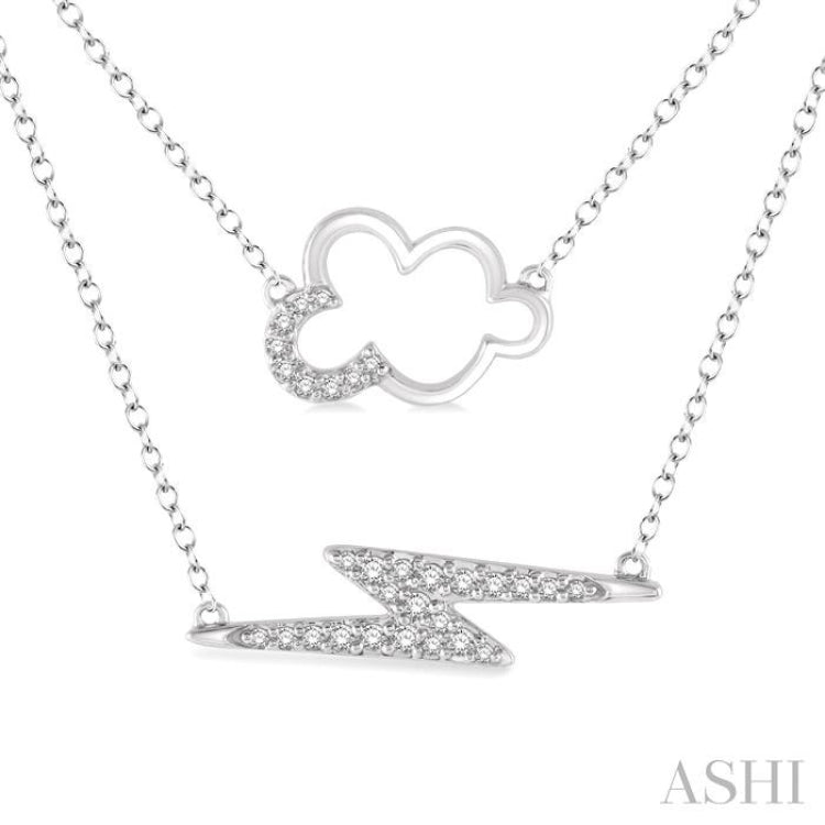 1/6 Ctw Cloud and Lightning Accent Round Cut Diamond Layered Pendant With Link Chain in 10K White Gold
