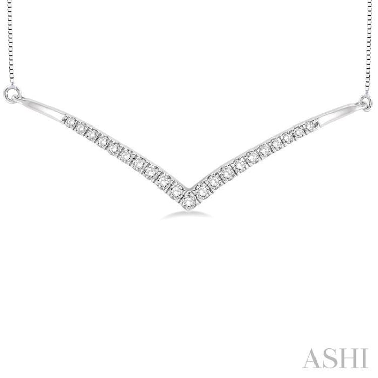 1/3 Ctw V-Drop Round Cut Diamond Pendant With Box Chain in 14K White Gold