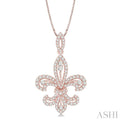 7/8 Ctw Round Cut Diamond Fleur De Lis Diamond Pendant in 14K Rose Gold with Chain