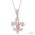 7/8 Ctw Round Cut Diamond Fleur De Lis Diamond Pendant in 14K Rose Gold with Chain