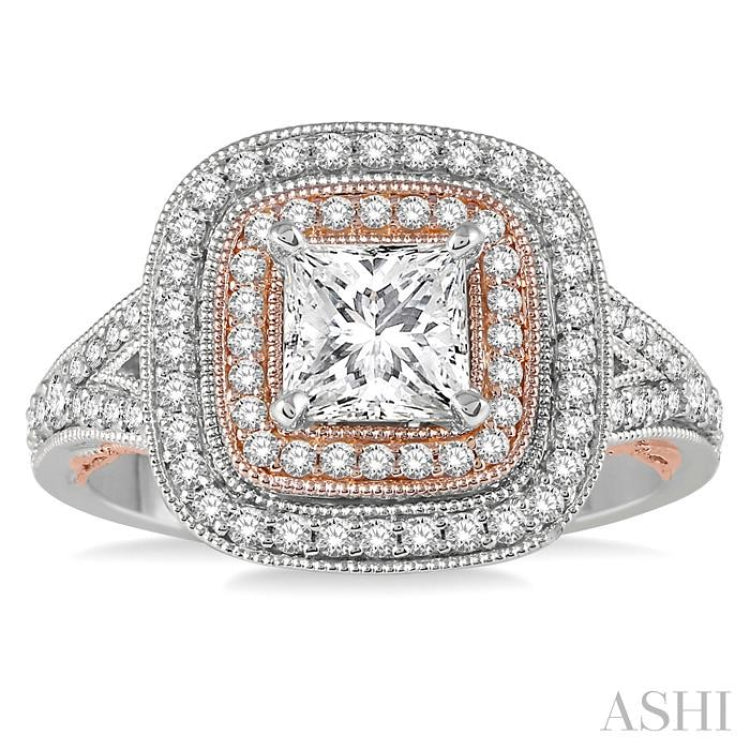 1/2 Ctw Semi-Mount Split Shank Round Cut Diamond Engagement Ring in 14K White and Rose Gold