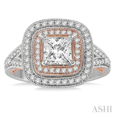 1/2 Ctw Semi-Mount Split Shank Round Cut Diamond Engagement Ring in 14K White and Rose Gold