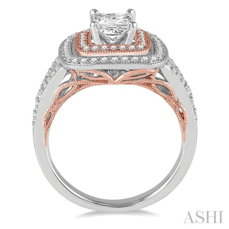 1/2 Ctw Semi-Mount Split Shank Round Cut Diamond Engagement Ring in 14K White and Rose Gold