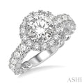 1 1/2 Ctw Diamond Semi-Mount Round Halo Engagement Ring in 14K White Gold