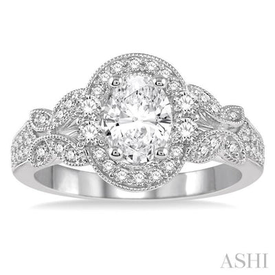 3/8 Ctw Round Diamond Oval Halo Semi-Mount Engagement Ring in 14K White Gold