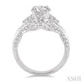 1 1/10 ctw Round Cut Diamond Ladies Engagement Ring with 1/2 Ct Round Cut Center Stone in 14K White Gold