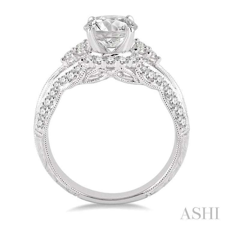 1 1/10 ctw Round Cut Diamond Ladies Engagement Ring with 1/2 Ct Round Cut Center Stone in 14K White Gold