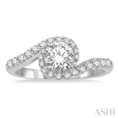 1/3 Ctw Swirl Round Center Semi-Mount Diamond Engagement Ring in 14K White Gold