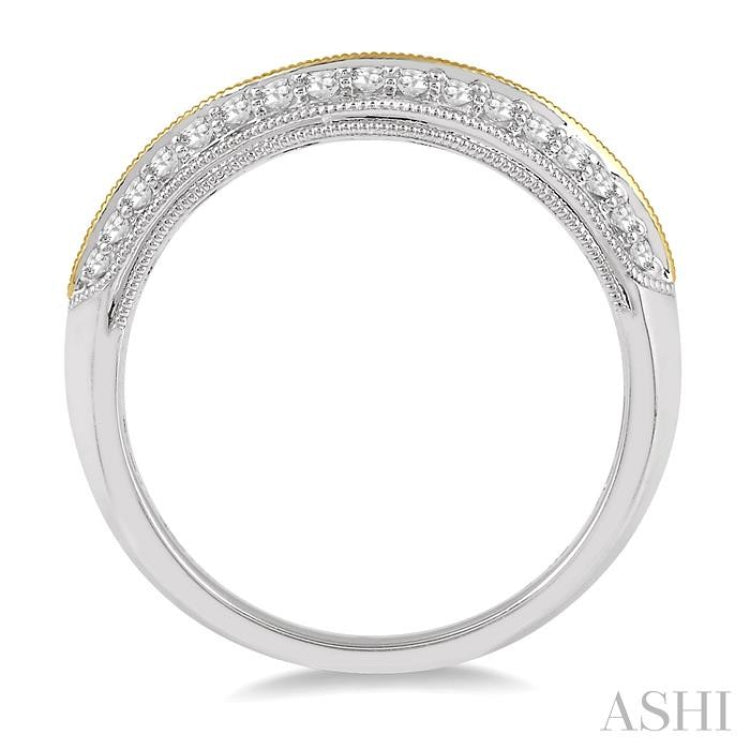 1/3 Ctw Double Row Round Cut Diamond Wedding Band in 14K White and Yellow Gold