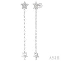 1/10 Ctw Star Round Cut Diamond Fashion Long Drop Earrings in 10K White Gold
