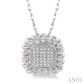 1/10 Ctw Cushion Shape Lattice Round Cut Diamond Pendant in 10K White Gold with chain