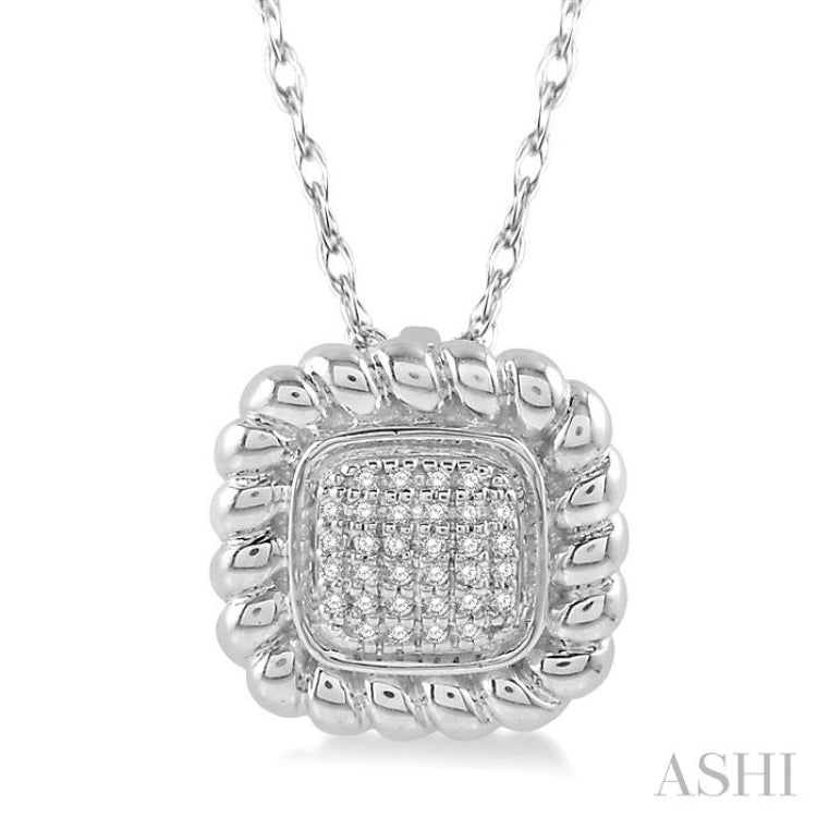 1/10 Ctw Cushion Shape Lattice Round Cut Diamond Pendant in 10K White Gold with chain