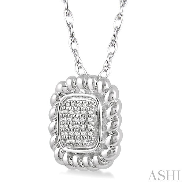 1/10 Ctw Cushion Shape Lattice Round Cut Diamond Pendant in 10K White Gold with chain