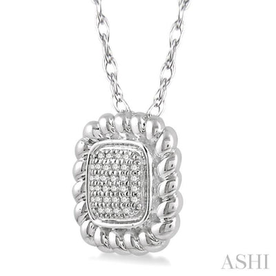 1/10 Ctw Cushion Shape Lattice Round Cut Diamond Pendant in 10K White Gold with chain
