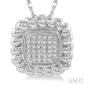 1/10 Ctw Cushion Shape Lattice Round Cut Diamond Pendant in 10K White Gold with chain