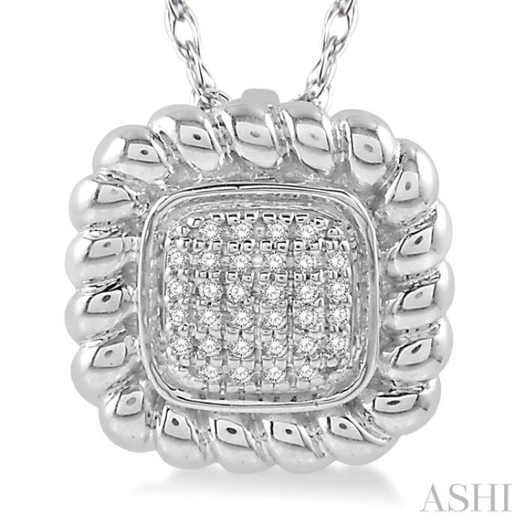 1/10 Ctw Cushion Shape Lattice Round Cut Diamond Pendant in 10K White Gold with chain