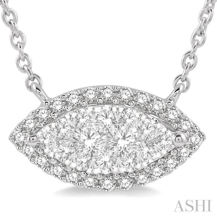 1/3 ctw Marquise Shape Round Cut Diamond Lovebright Necklace in 14K White Gold