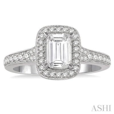3/8 Ctw Emerald Shape Semi-Mount Diamond Engagement Ring in 14K White Gold