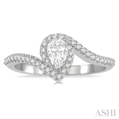 1/5 Ctw Embraced Pear Shape Semi-Mount Diamond Engagement Ring in 14K White Gold