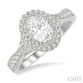 1/3 Ctw Oval Shape Semi-Mount Diamond Engagement Ring in 14K White Gold