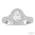 1/3 Ctw Oval Shape Semi-Mount Diamond Engagement Ring in 14K White Gold