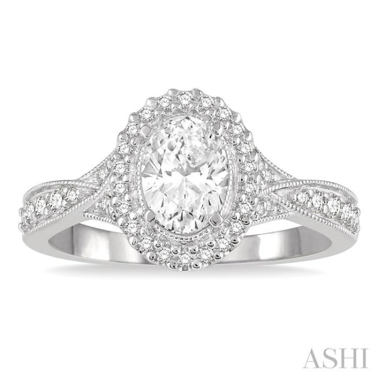 1/3 Ctw Oval Shape Semi-Mount Diamond Engagement Ring in 14K White Gold