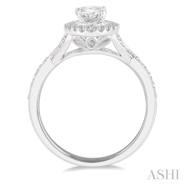 1/3 Ctw Oval Shape Semi-Mount Diamond Engagement Ring in 14K White Gold