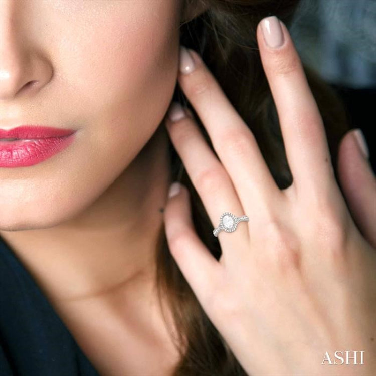 1/3 Ctw Oval Shape Semi-Mount Diamond Engagement Ring in 14K White Gold