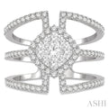 1 Ctw Cushion Shape Mount Lovebright Round Cut Diamond Ring in 14K White Gold