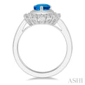 1/10 Ctw Lattice Pear Shape 9x6mm Blue Topaz & Round Cut Diamond Semi Precious Ring in 10K White Gold