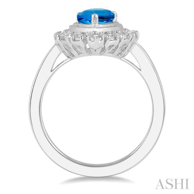 1/10 Ctw Lattice Pear Shape 9x6mm Blue Topaz & Round Cut Diamond Semi Precious Ring in 10K White Gold
