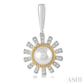 1/5 Ctw Sunflower 6x6MM Cultured Pearls & Round Cut Diamond Earring in 10K White and Yellow Gold