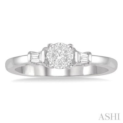 1/5 Ctw Round Cut & Baguette Diamond Lovebright Engagement Ring in 14K White Gold