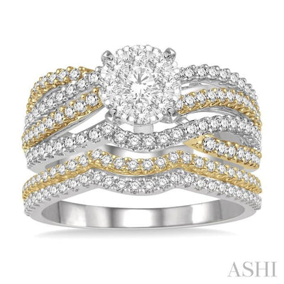 1 1/4 ctw Lovebright Round Cut Diamond Wedding Set With 1 ctw Round Split Shank Engagement Ring and 1/4 ctw Wedding Band in 14K White and Yellow Gold