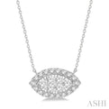 1 ctw Marquise Shape Round Cut Diamond Lovebright Necklace in 14K White Gold