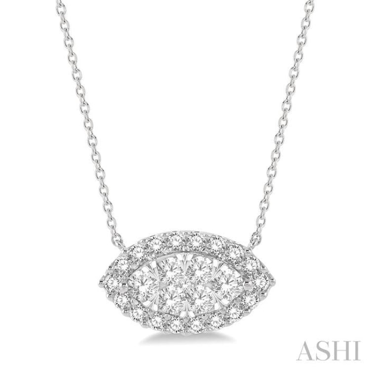 1 ctw Marquise Shape Round Cut Diamond Lovebright Necklace in 14K White Gold
