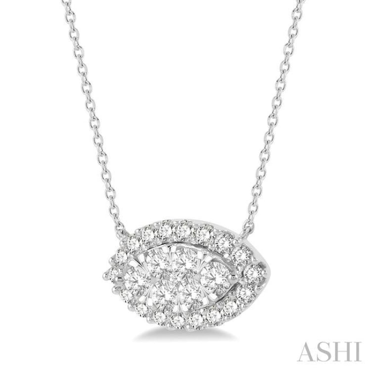 1 ctw Marquise Shape Round Cut Diamond Lovebright Necklace in 14K White Gold