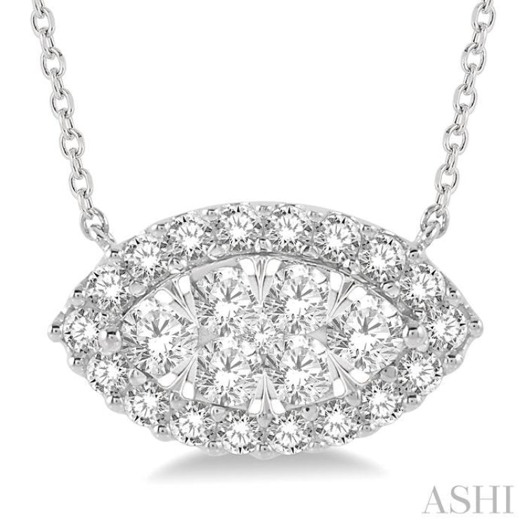 1 ctw Marquise Shape Round Cut Diamond Lovebright Necklace in 14K White Gold