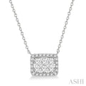 1/2 ctw Emerald Shape Round Cut Diamond Lovebright Necklace in 14K White Gold